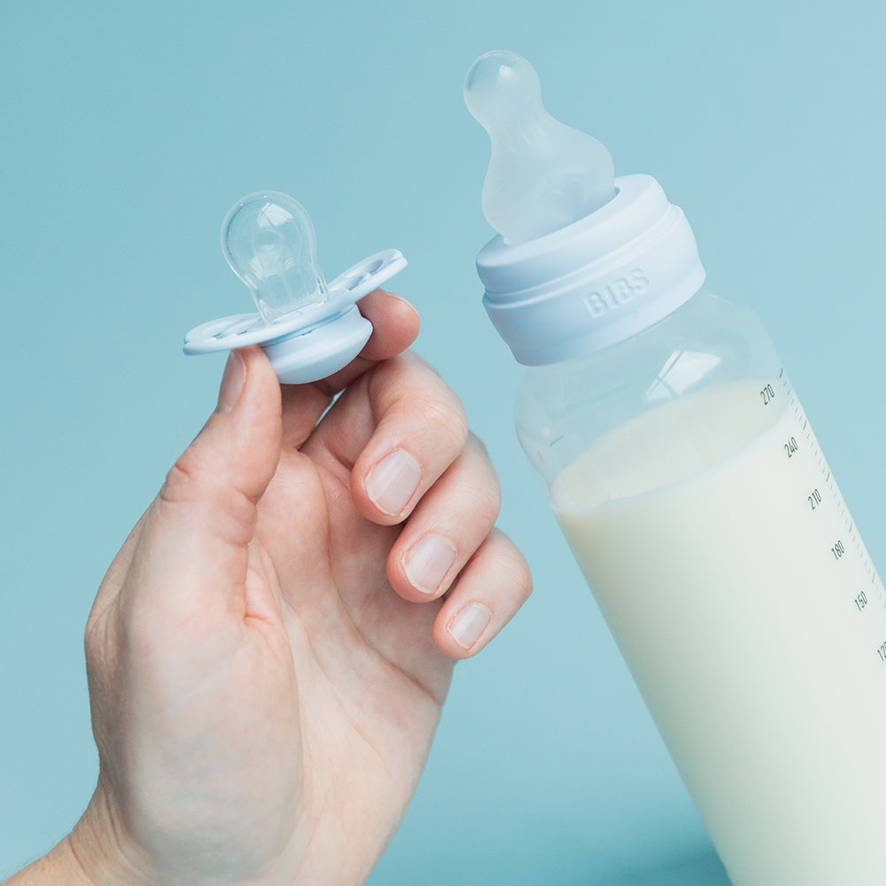 Supreme 雙扁型矽膠安撫奶嘴-鐵灰/寶貝藍(2入組)