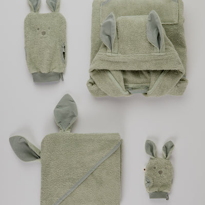 Hoodie Towel Kangaroo 袋鼠連帽浴巾-灰綠(贈澡巾)