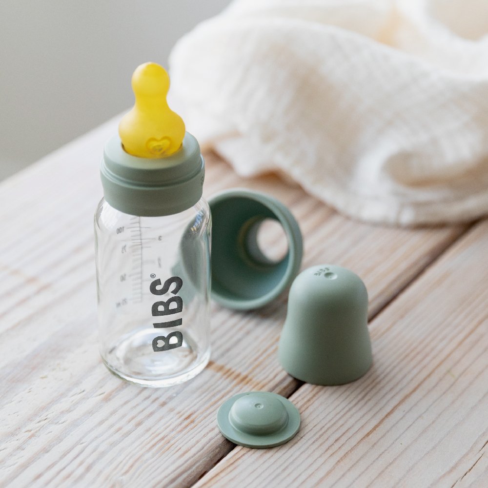 BabyGlassBottle 親乳感乳膠奶瓶110ml-灰綠